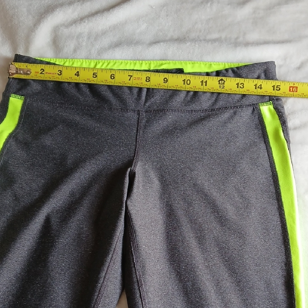 Xersion Charcoal Capri Leggings with Neon Yellow Accents - Picture 8 of 10